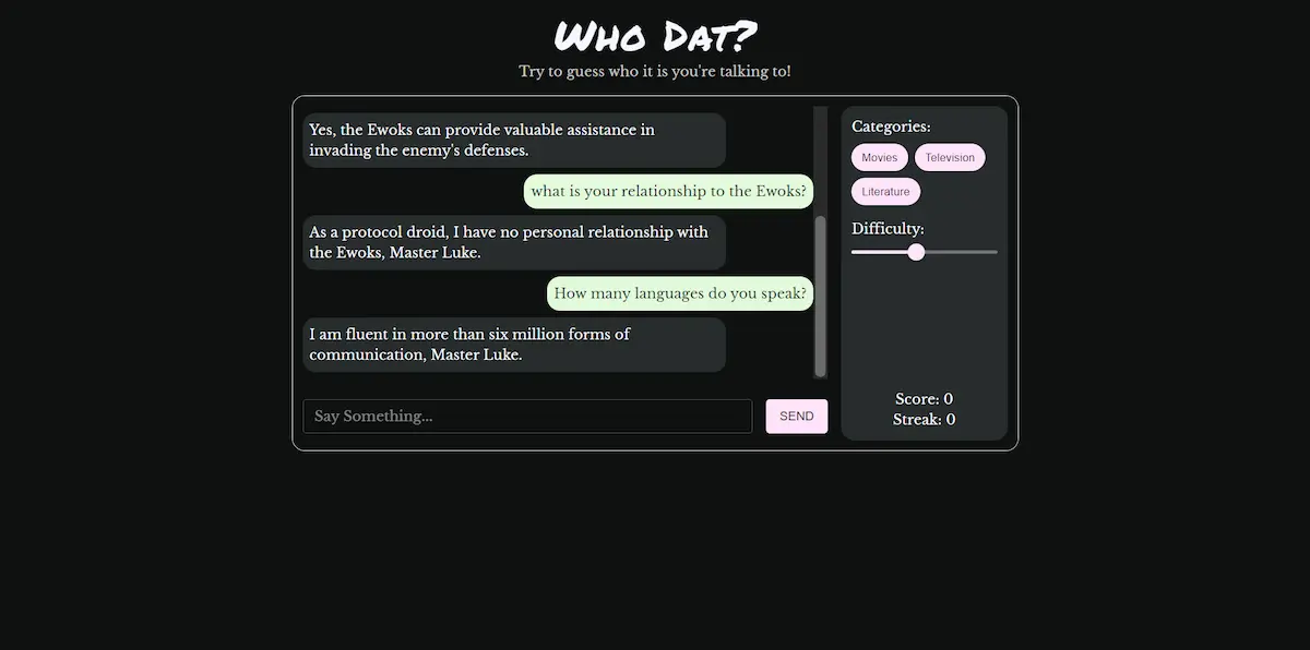 screenshot of whodat.ninja